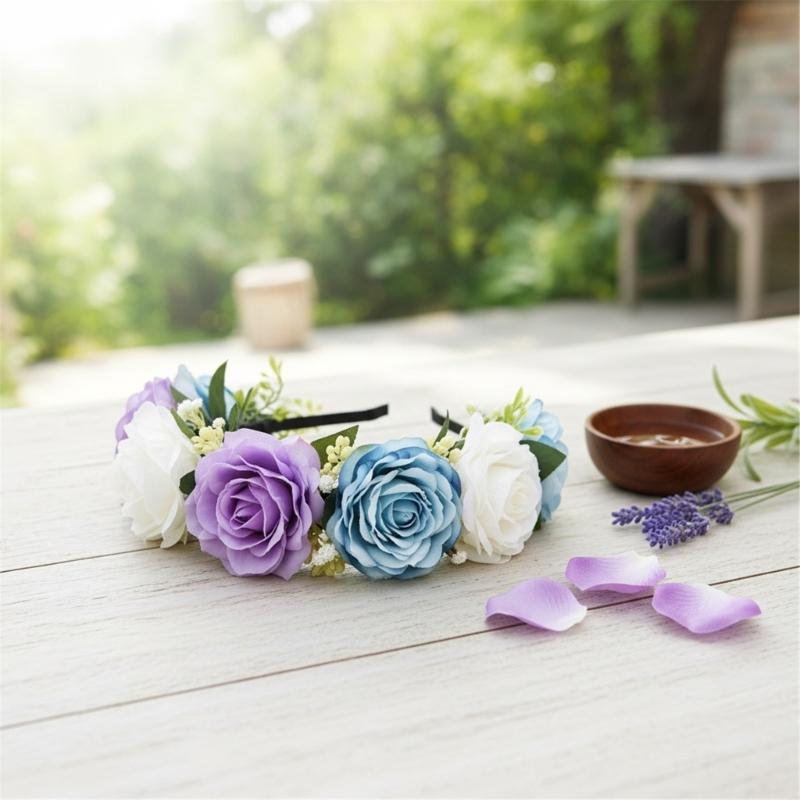Natural Forest Styles Fabric Flower Hairband Comfortable Garlands Hairhoop For Beach Photography Valentines Day And Event
