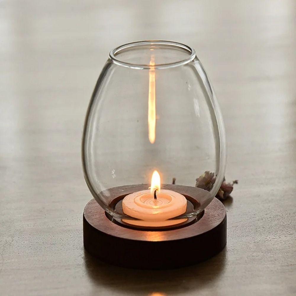 Transparent Glass Candlesticks Round Candle Cup Cover Retro Candle Holder  Wedding Party