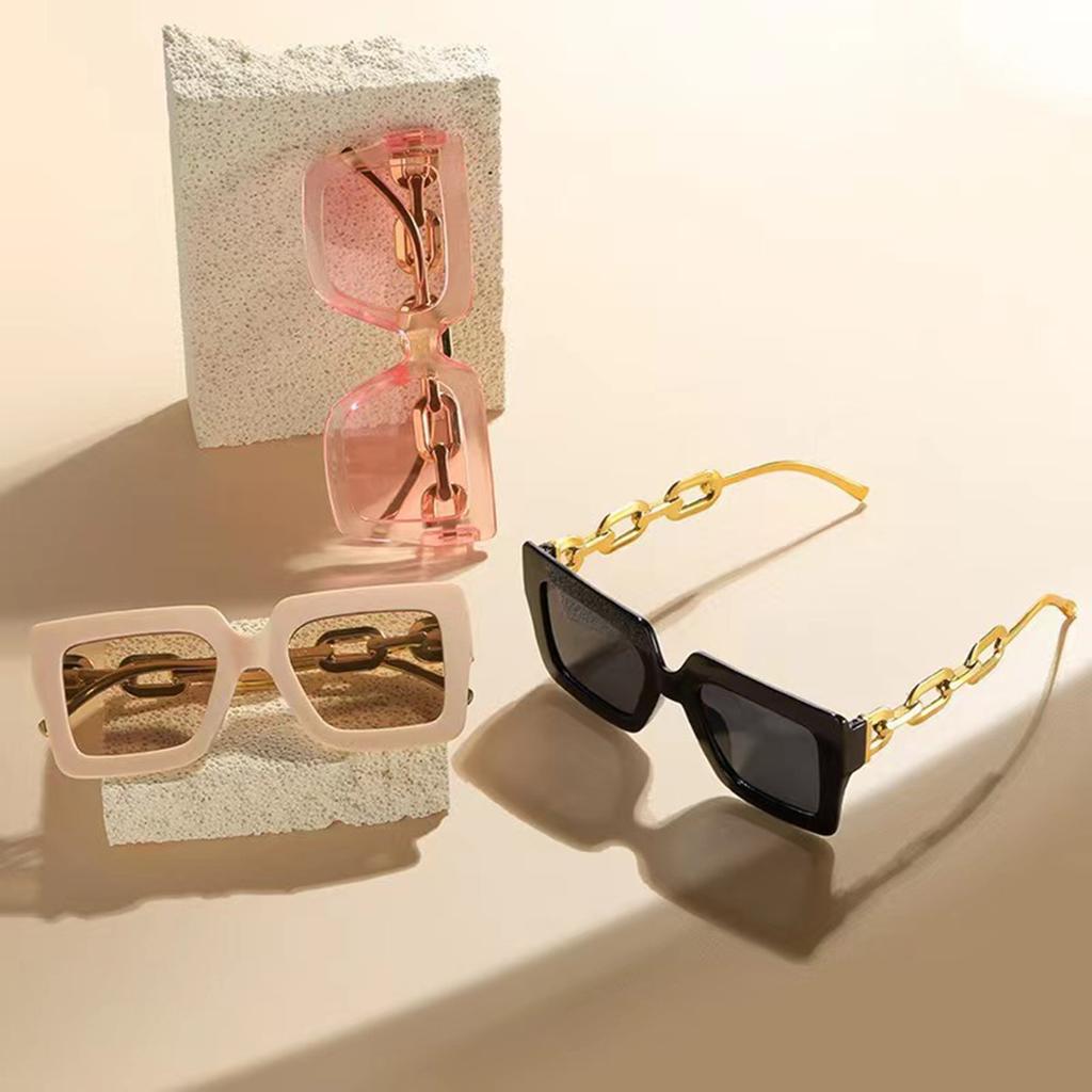 3pcs/Set Women's Square Frame Trendy Fashion Glasses With Chain Decor For Daily Life Elegant Shades Beach Accessories