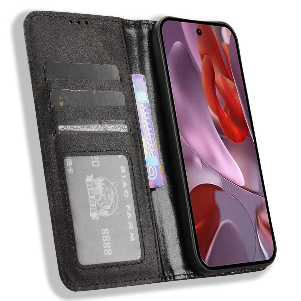 

For Google Pixel 9a Leather Case Wallet Stand Retro Texture Phone Cover Black