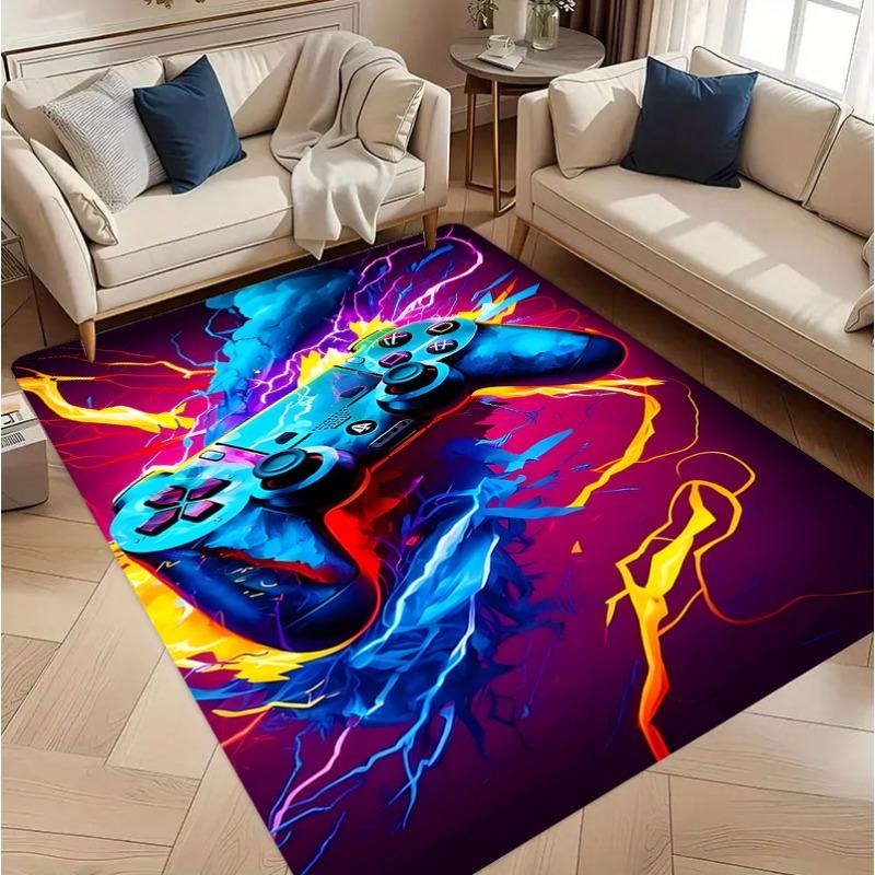 Gaming Controller Pattern Carpet Colorful Funny Game Console Area Rug Soft Non-slip Floor Mat for Game Room Living Room Decor