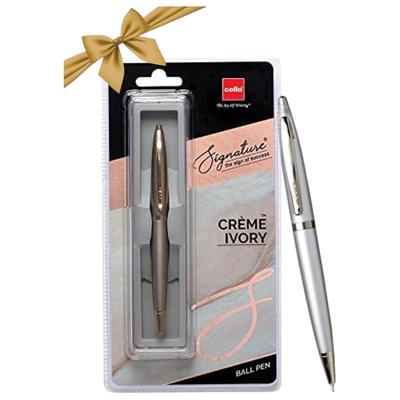 CELLO Signature Crème Ivory Ball Pen Blue Ink 0.7mm Fine Tip Pack of 1 for Office Home School Use