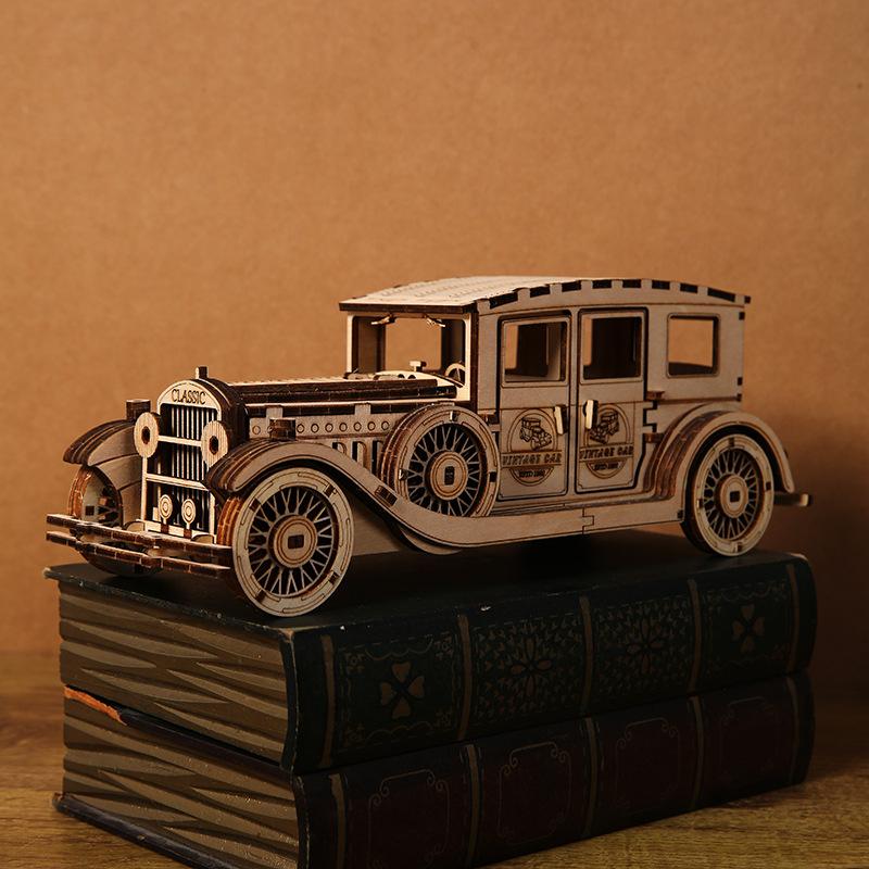 3D Wooden Puzzle Classic Car Model Assembly Retro Vintage Vehicle Toys DIY Educational Building Sets Gifts for Kids Adults