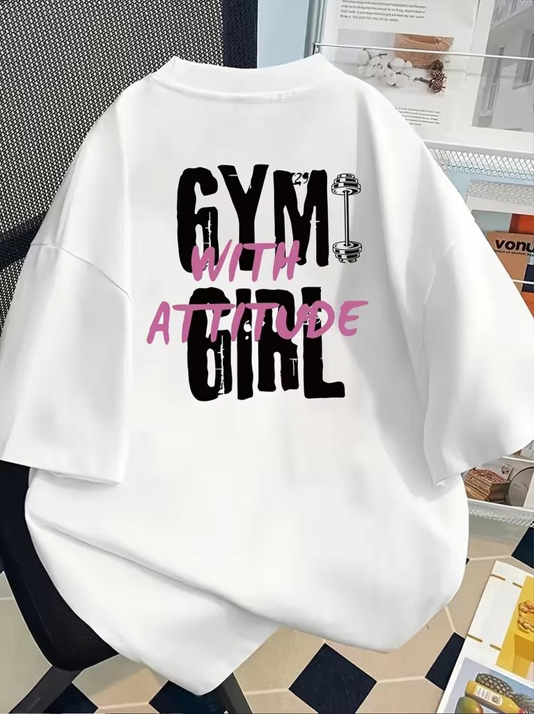 T-shirt Grafica Unisex Palestra Con Atteggiamento Nera T-shirt Casual Con Stampa Lettere Manica Corta Girocollo T-shirt Moda Streetwear