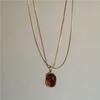 Vintage Leather Brown Stone Sun Pendant Beaded Choker Clavicle Chain Necklace For Women Unique Y2K Personalized Grunge Jewelry
