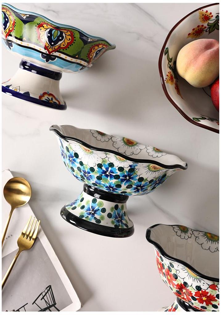 Ceramic High-Footed Fruit Bowl - Luxurious New Home Decor for 2025 Living Room Coffee Table.