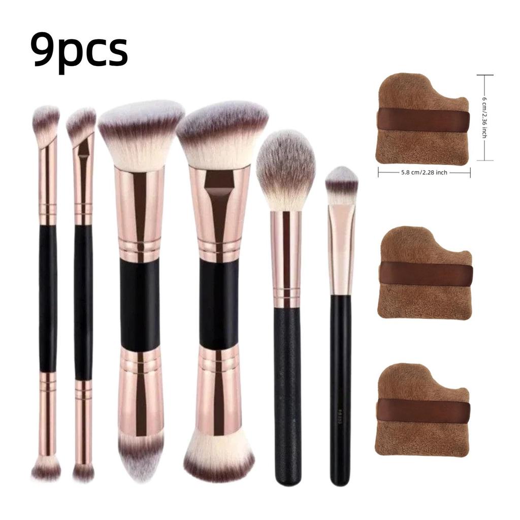 5 Double-Ended Makeup Brushes: Foundation, Blush, 3-Color Contour, Soft Bristle, Loose Powder, Beauty Tool Set