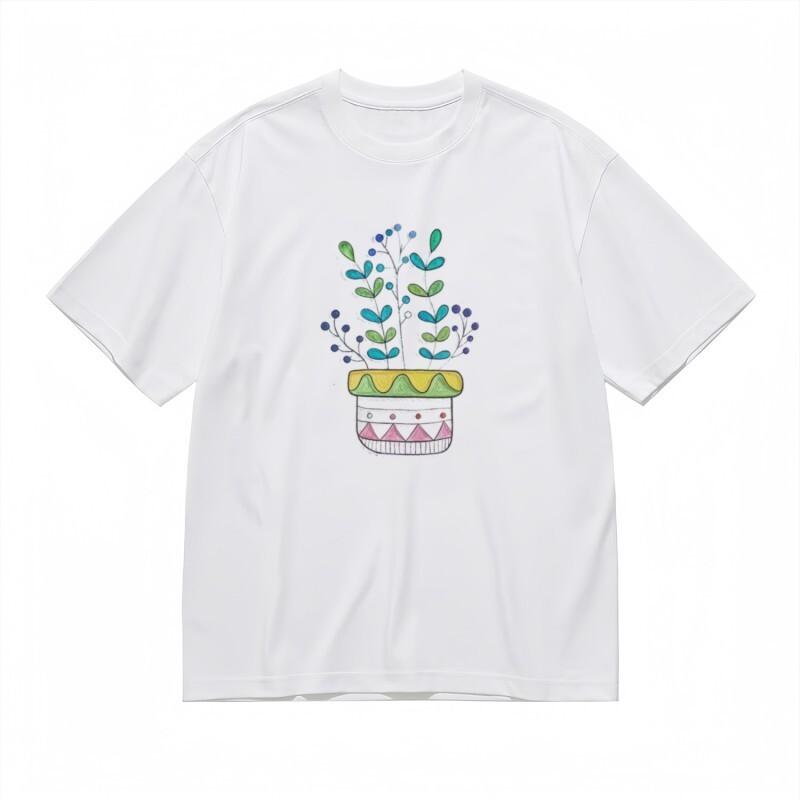 

Women s Trend Classic T-Shirt Hand-Painted Floral Planter and Berry Accent Tee L
