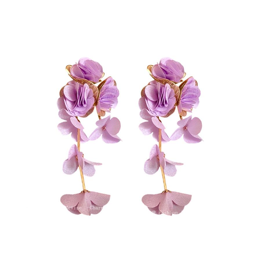 Steel needle chiffon flower fringed earrings summer vacation style fashion earrings exaggerated sweet earrings design sense niche