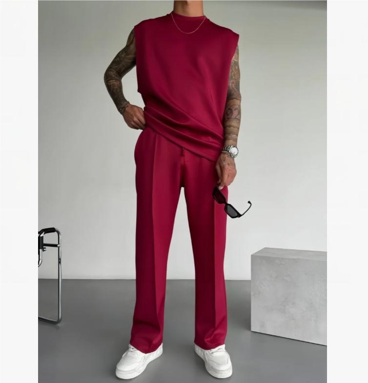 Summer Breathable Quick Drying Men's Tracksuit,Loose Version of Sleeveless T-Shirt Fitness SuitMen's Suit pantsLeisure Vest