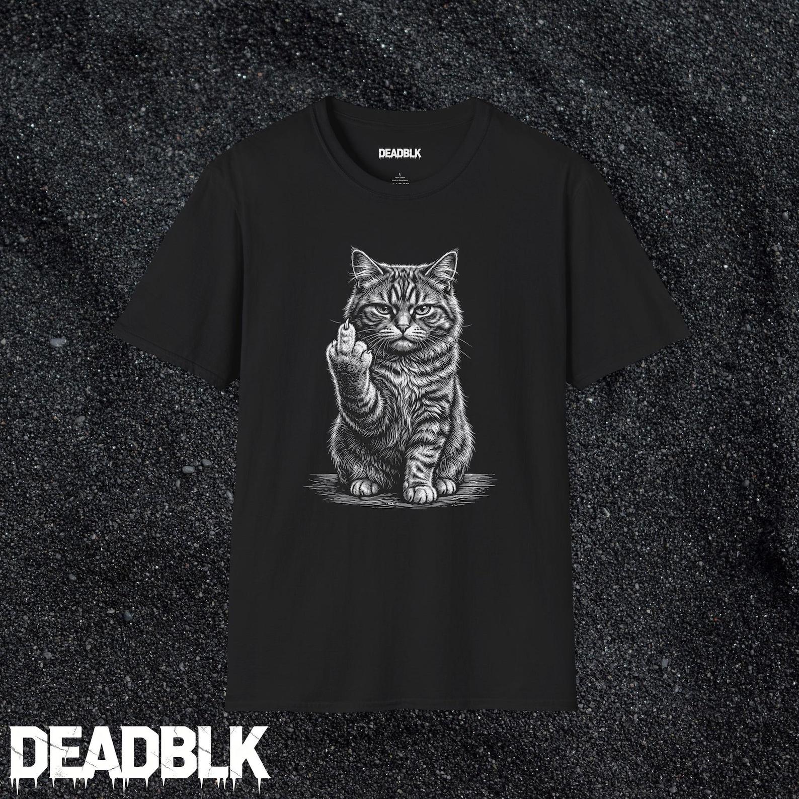 Flipping Off Tabby Cat T-Shirt | Middle Finger Cat Illustration M