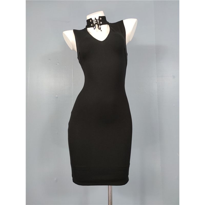 Export Single Season New Arrival Sexy Sexy Deep V Low-Cut Lace-up Sleeveless Commuter's All-Matching Flattering Sheath Dress