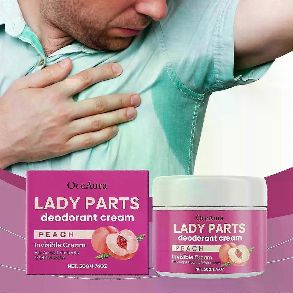 Invisible Peach-Scented Deodorant Cream for Underarms & Sensitive Areas - 50G/1.76OZ, Moisturizing & pH Balanced Formula with Glycerin