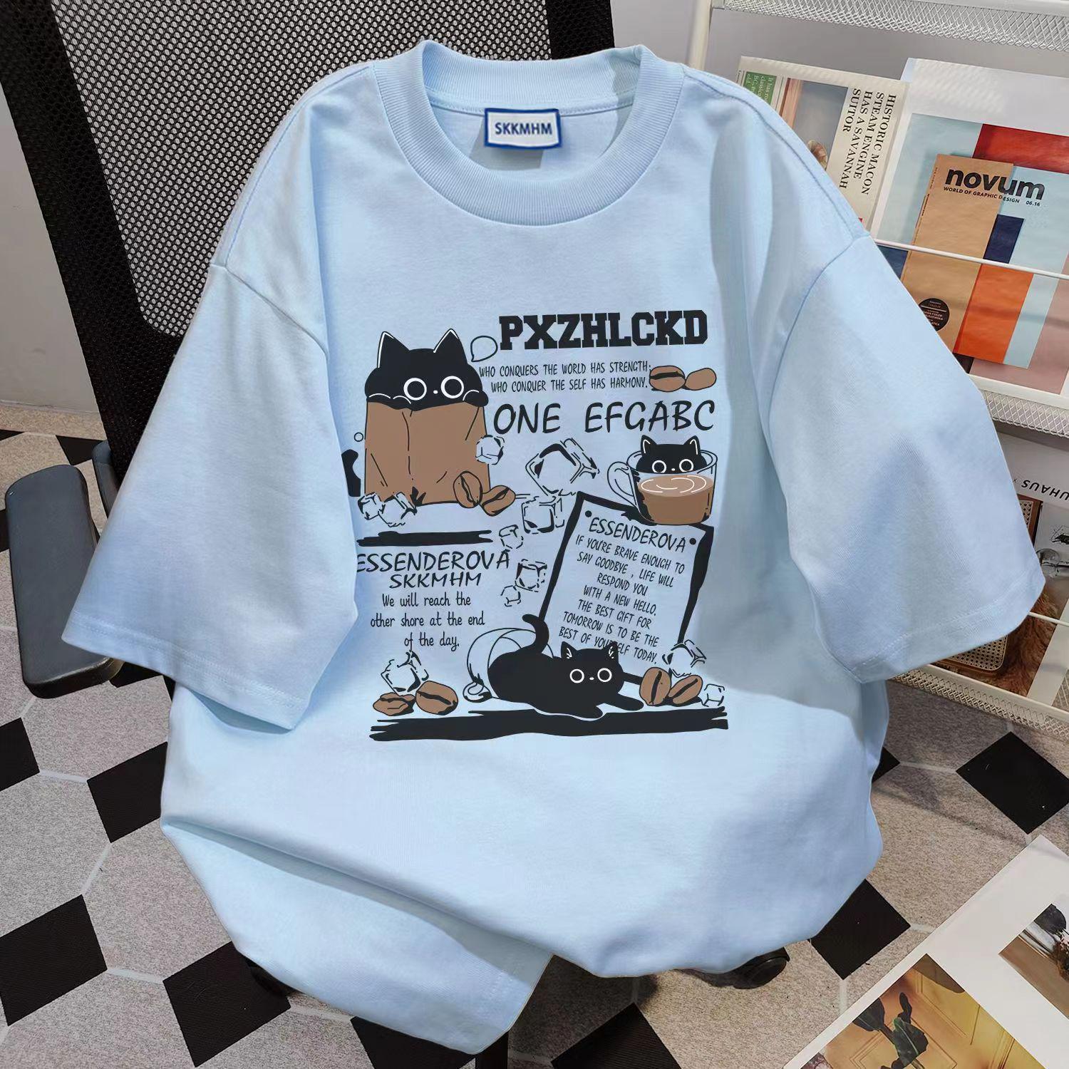 

100% Хлопок Модный Принт Бренда Футболка с Коротким Рукавом - Унисекс Летний Топ Свободного Кроя XL (For 116-130 lbs)