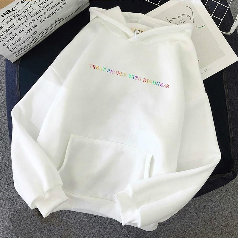 Vinter Uformell Harry Styles Behandle mennesker med vennlighet S-2XL Mote Kvinner Vintage Uformell Punk Letter Hip Hop Genser med hette