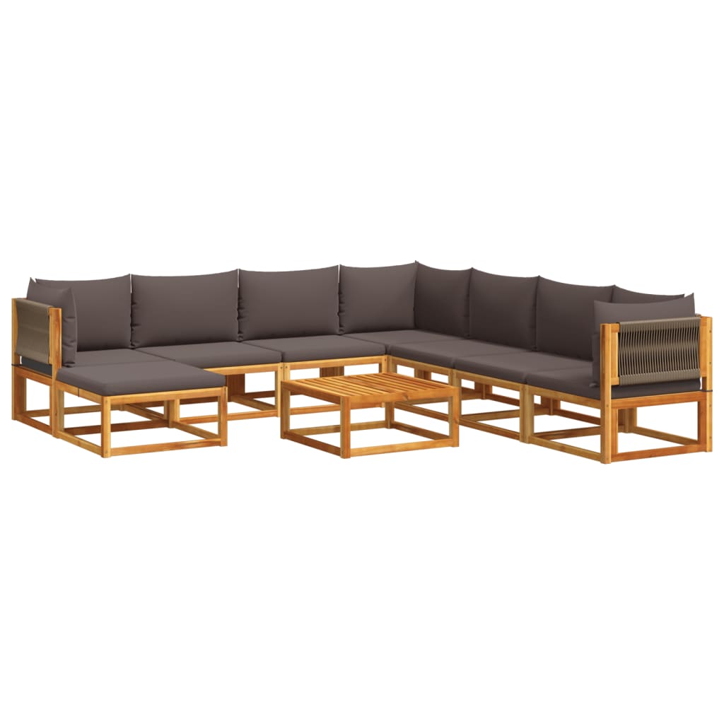 9 Piece Garden Sofa Set with Cushions Acacia Wood & Rope