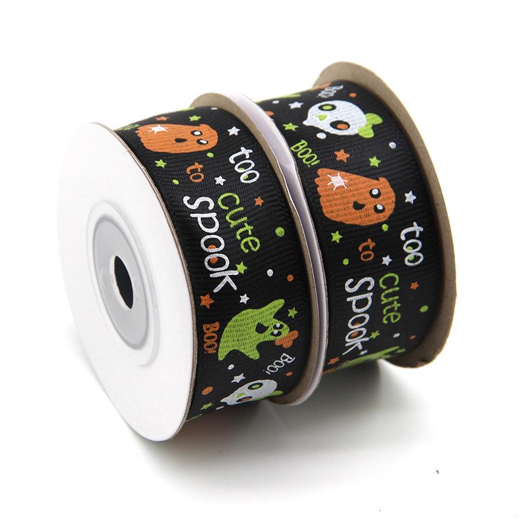 10 Yards/Roller Halloween Themed Polyester Grosgrain Ribbon Spooky Pattern Ribbon For Holiday Decor Diy Crafts Multiple Widths
