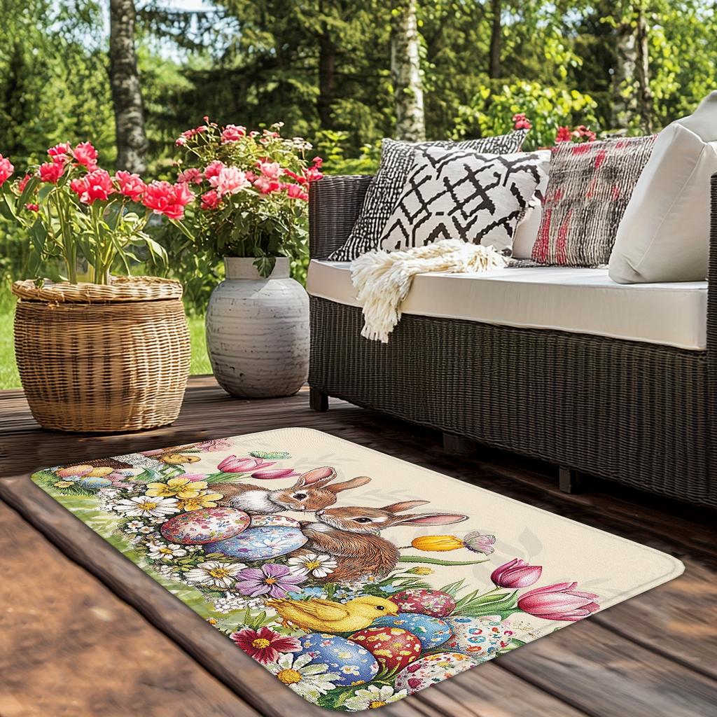 1 Stück Anti-Ermüdungs-Küchenteppiche, Osterhase-Ei-Druck Wasserdicht Rutschfest Dick Gepolsterte Küchenmatte Schwerlast-Komfort-Stehmatte für Küche