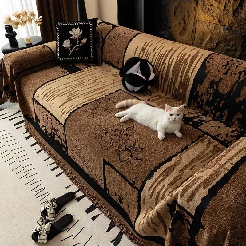 Chenier Vintage Sofa Cover Cloth Anti Cat Scratch Anti Slip Backrest Towel Whole Fully Enclosed Dust Couch Cover Cloth 3 Seat