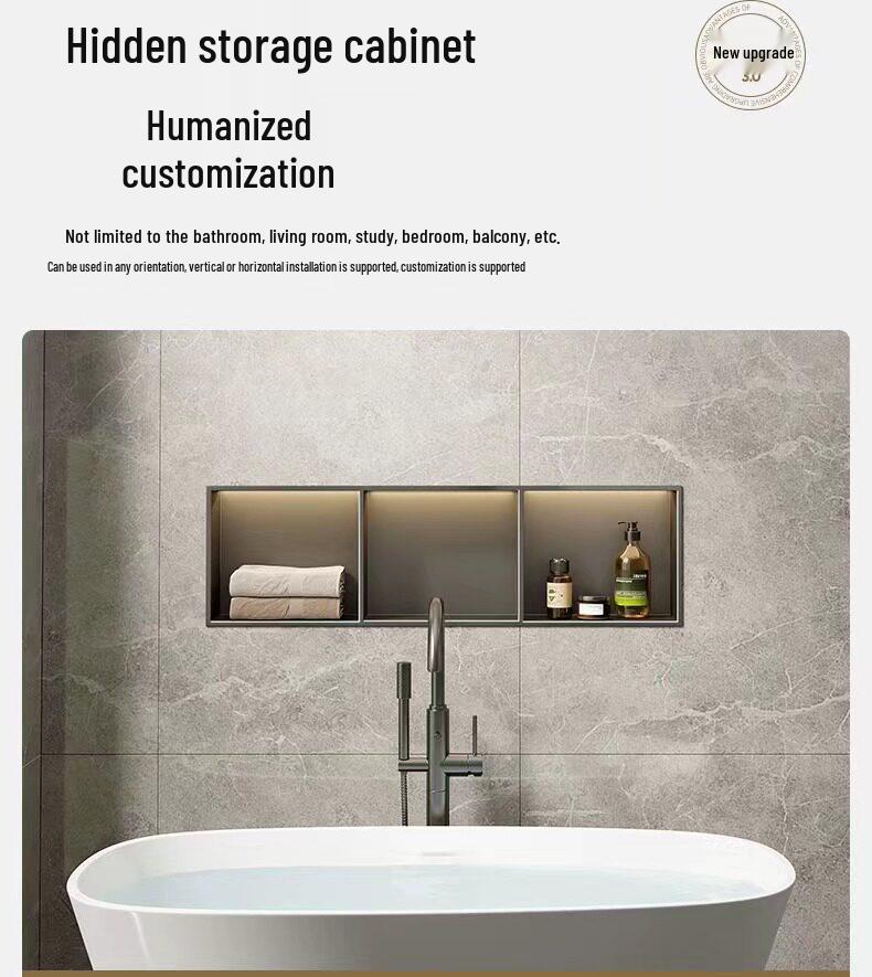 304 Stainless Steel Seamless Built-in Toilet Storage Anti-Fingerprint Recess Box