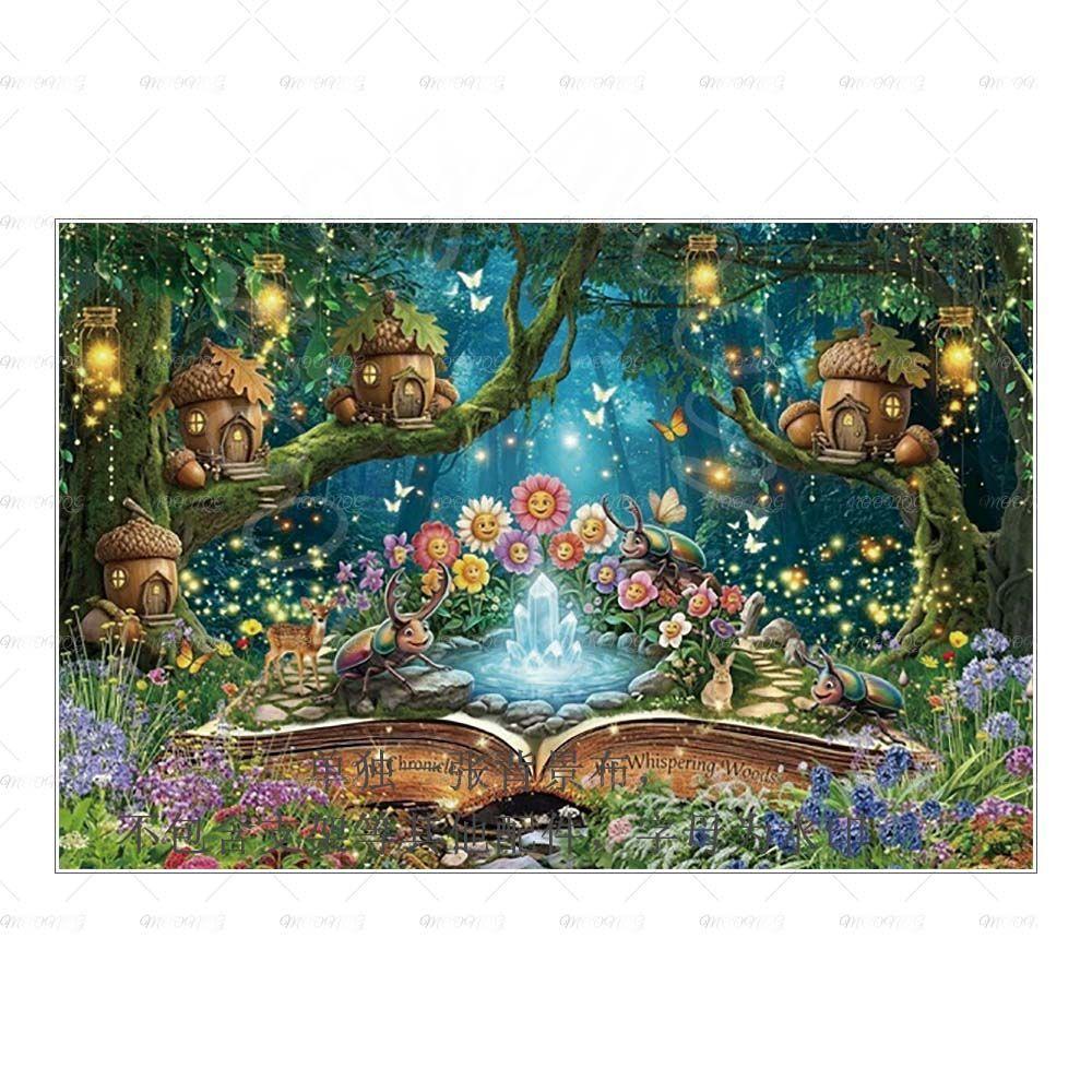 Dreamy Fairy Tale Forest Mushroom House Photography Background Cloth - Children's Birthday Party Decorative Wall Background