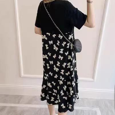 Summer Temperament Belly-covering Splicing Floral Dress Women's Large Size Fat Sister Loose and Thin Fake Two-piece Dress
