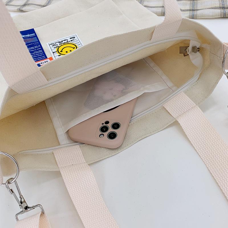 Crossbody Bag Fashionable And Simple Casual Canvas Bag Literary And Fresh Women'S Bag Student Large-Capacity Shoulder Bag