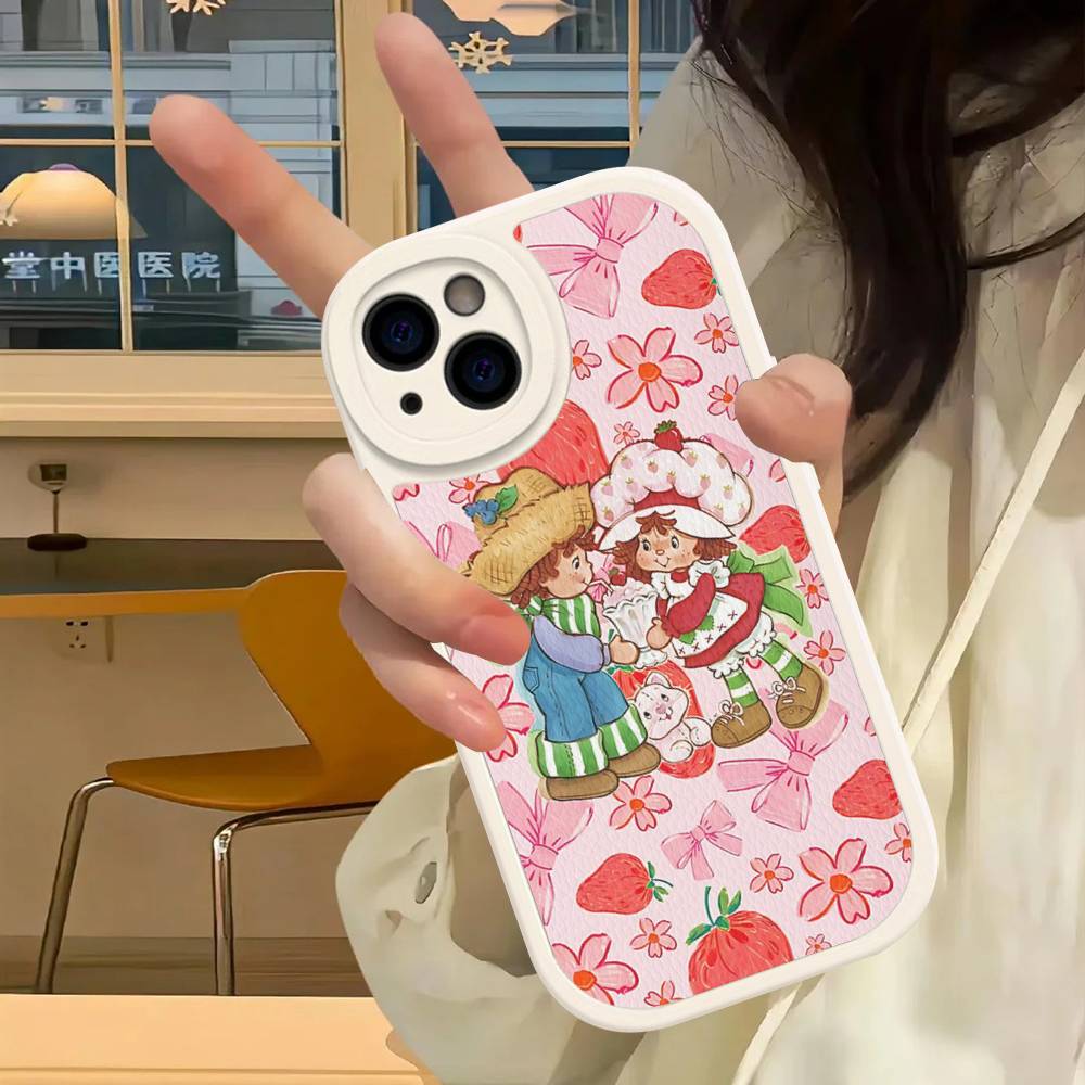 Mädchen Rosa Erdbeer S-Shortcake Handyhülle Für IPhone 11 12 13 14 15 16 Pro Max Plus Lederhülle