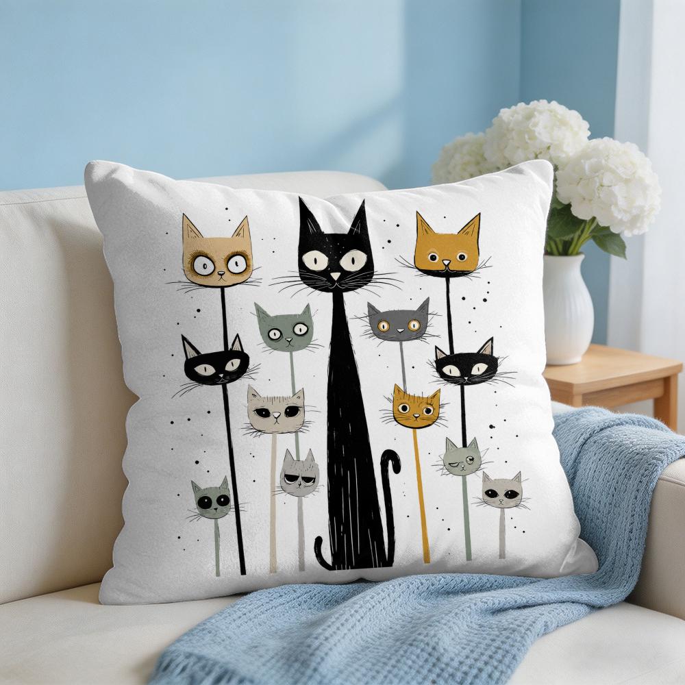 Cushion Cover Whimsical Cat Faces Short Plush Soft DoubleSided Printing Pillow Case Cozy Sofa Bedroom Home Decor Gift