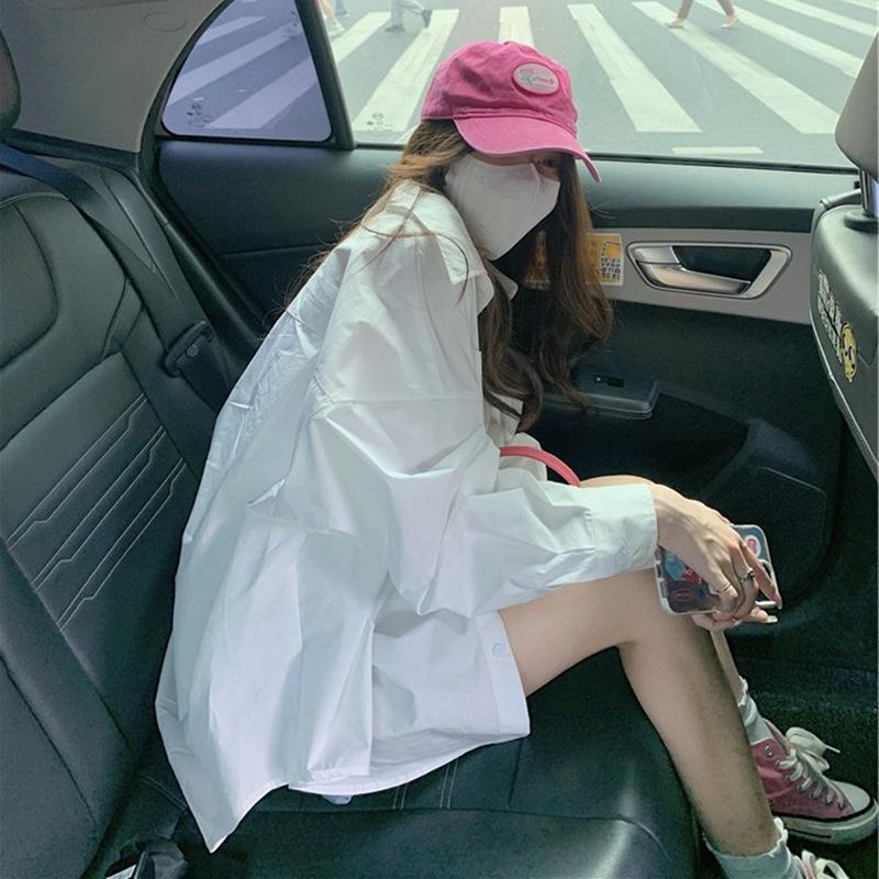 Women's High-End White Loose-Fit Shirt Jacket - Spring/Autumn 2026, Sun Protection Design