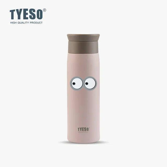 Tyeso 500ml Portable Thermoses Stainless Steel Insulated Water Bottle Simple Round Shoulder Travel Mug Frosted Style with Eye Sticker