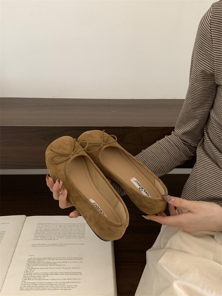 French ballet style bow flat-soled single shoes women's 2025 new Maillard not tired feet shallow mouth grandma shoes ladyshoes