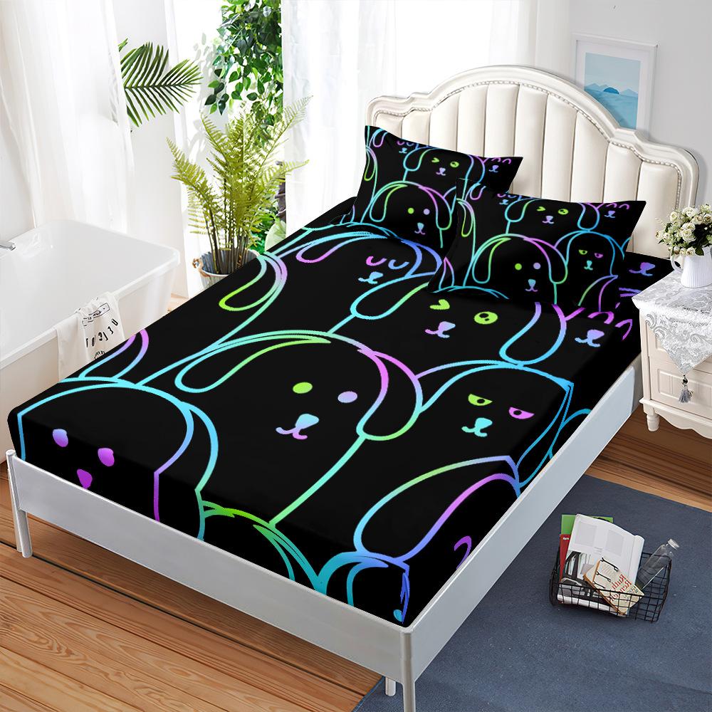 Mattress Mattress Cover Three-Piece Set, Colorful Black Graffiti Mattress Protective Cover Fully Enclosed