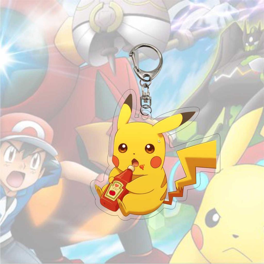 Kawaii  Acrylic Keychains Pikachu Rowlet Mewtwo Gengar Eevee Squirtle Lucario Gyarados Psyduck Keyrings Pendants Figure