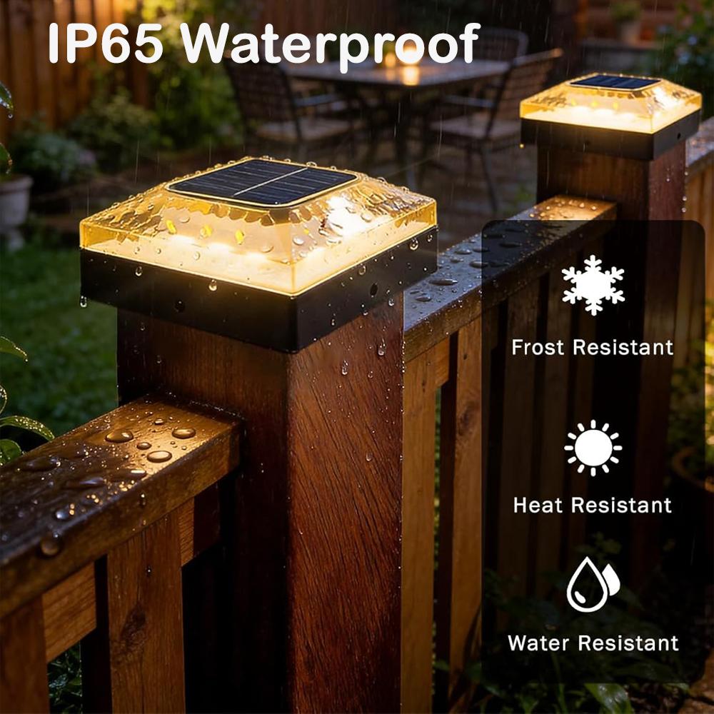 4x4 Post Solar Light 3 Colors Fence Light Solar Powered 2 Brightness Solar Post Cap Light IP65 Waterproof For Wood Post Lighting
