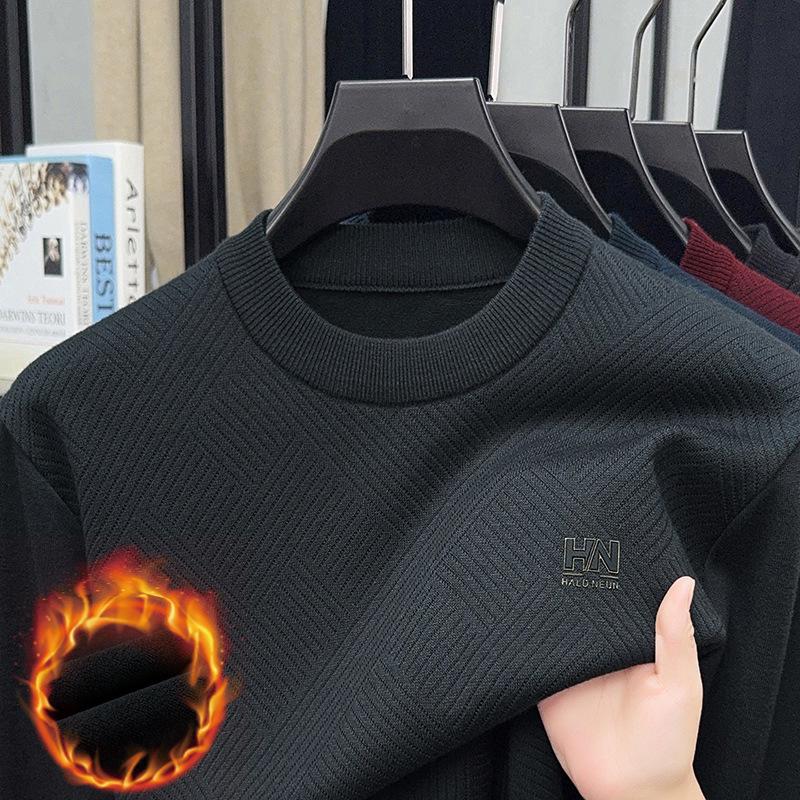 2025 Autumn Men's Plus Velvet Thick Knit Sweater - Warm Casual Top