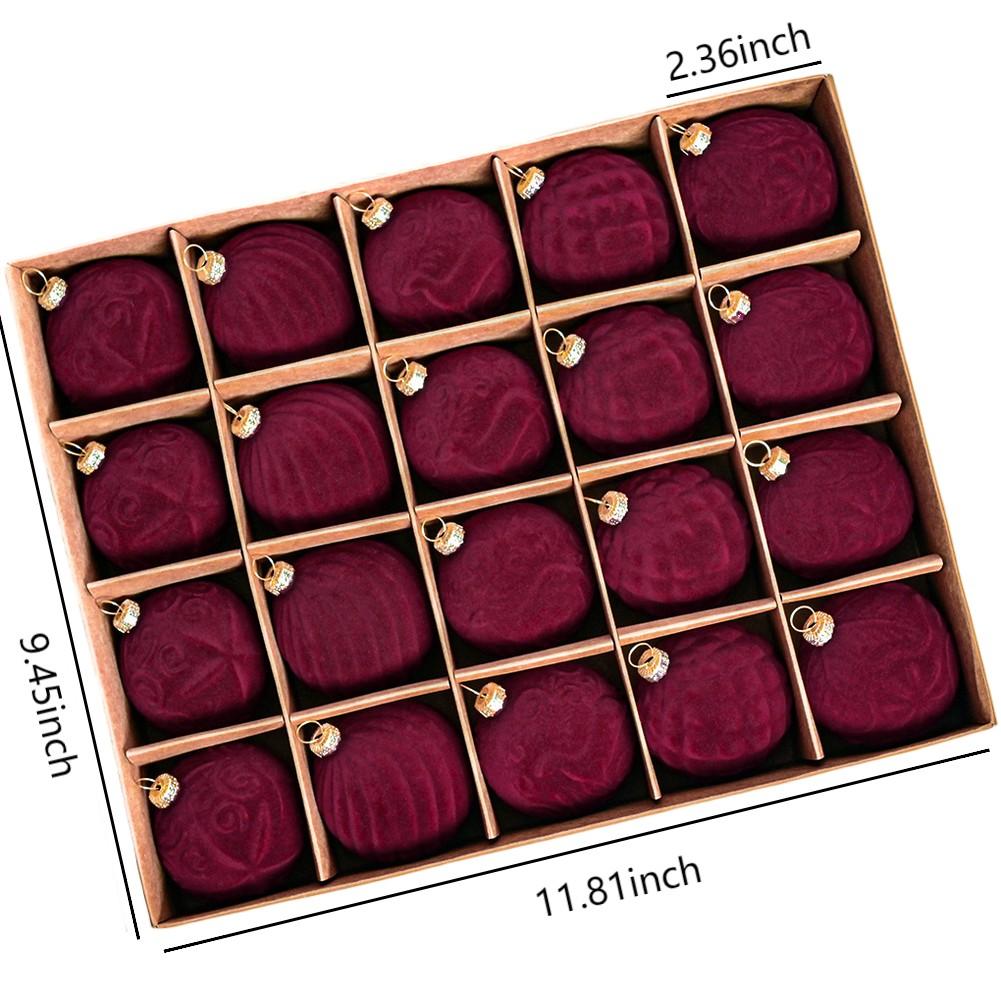 

20PCS Velvet Flocking Christmas Ball Ornaments with Unique Design for Tree Decoration 6cm Diameter Soft Plush Texture вина червоного кольору