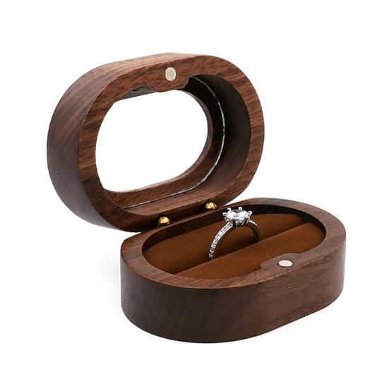 Wooden Ring Box with Small Wood Holder Case Rustic Double Ring 2 Slots Jewelry Gift Storage