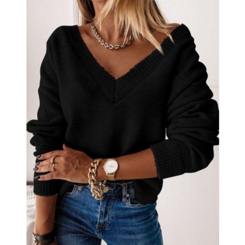 Women S Long Sleeve V Neck Loose Knit Pullover Sweater