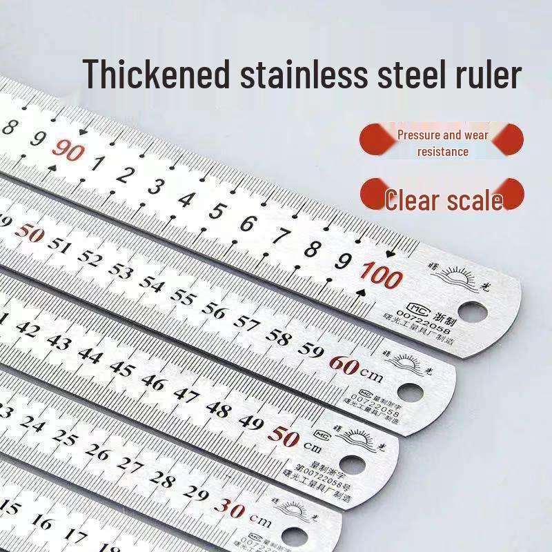 Riglă din Oțel Inoxidabil Față-Verso, Îngroșată pentru Desen Studențesc, Disponibilă în 15/20/30/50 cm și 1 Metru