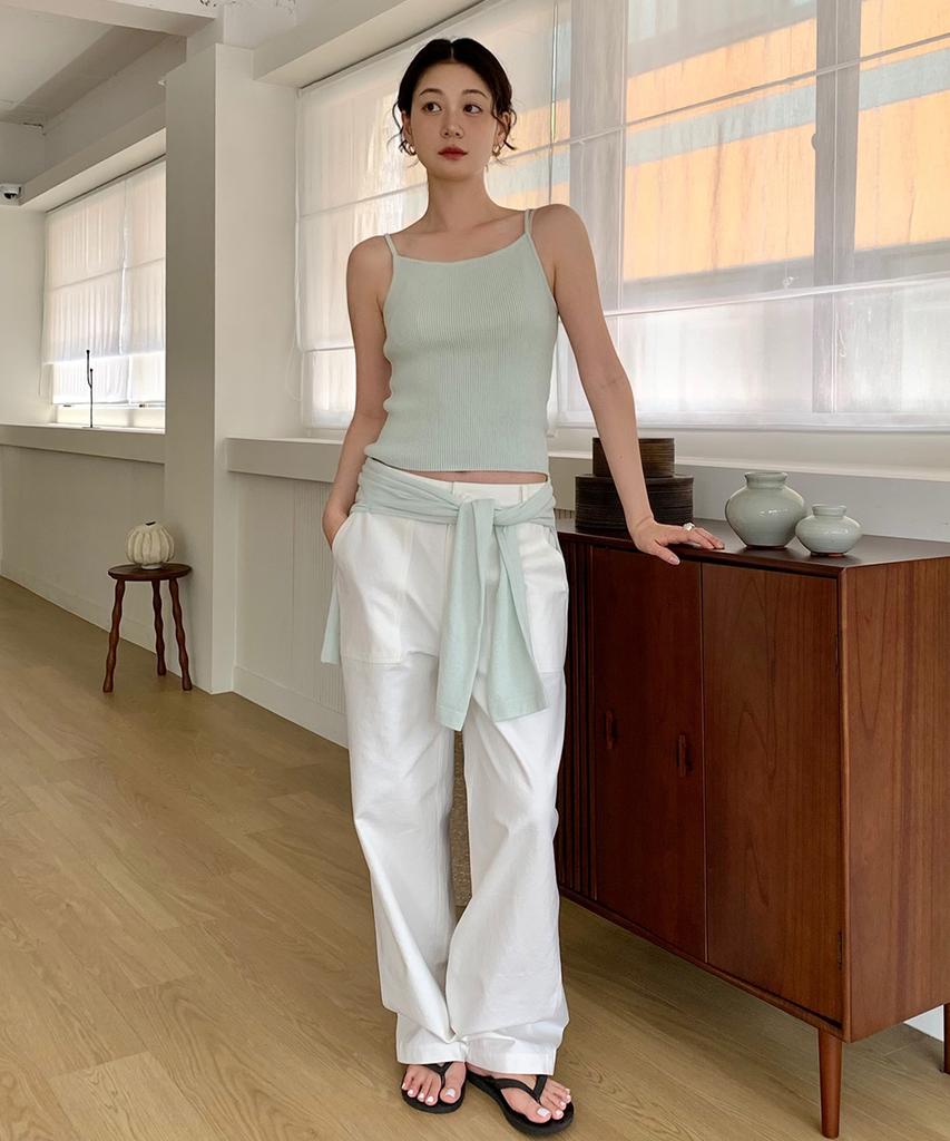 Lingseoul Cotton Blended Ribbed Sleeveless Top-Mint