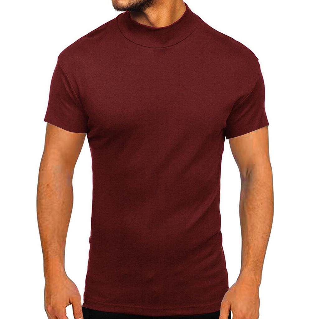 European and American Men's Thick Warm Long-Sleeve Cotton T-Shirt with Half-High Collar