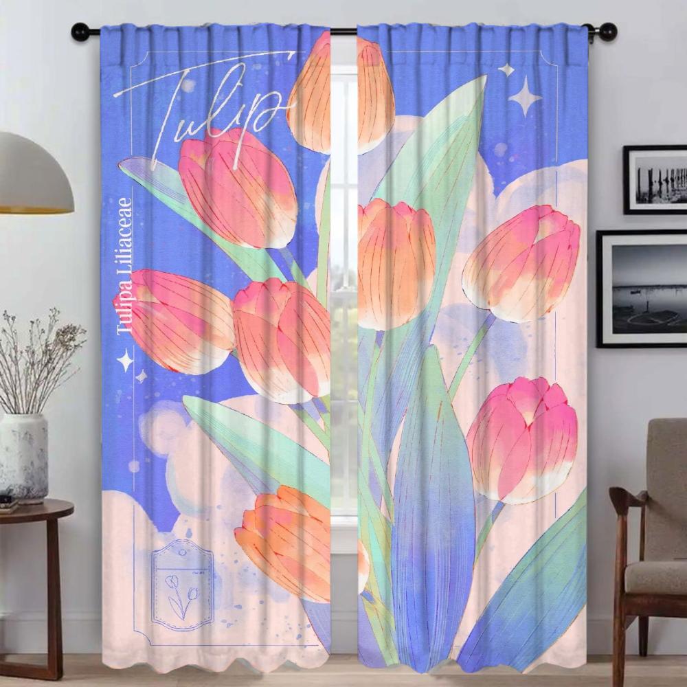 Halloween Decoration Flower Blackout Curtains 2 Pieces Curtains for Living Room Curtain Shades Partition Tulle for Bedroom Child