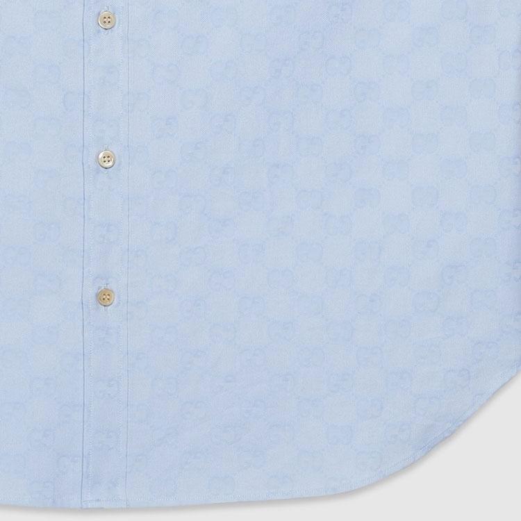 Gucci GG Supreme Oxford Cotton Shirt 'Light Blue' Men's 770295-ZAM9M-4850