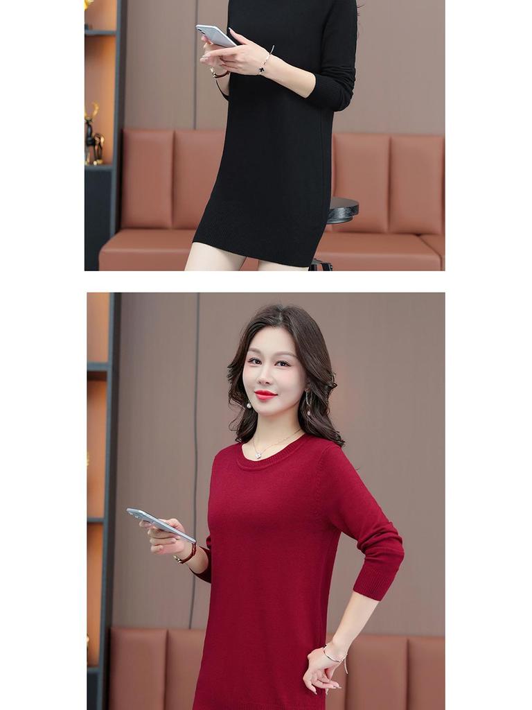 Suéter de Tricô de Comprimento Médio Feminino Woodpecker - Blusa Solta Plus Size com Gola Redonda, Coleção Outono/Inverno 2025.