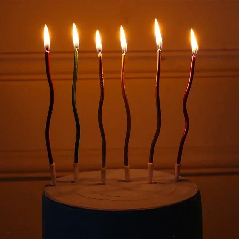 New 6pcs Birthday Candles Spiral Cake Candles Long Thin Cake Candles for Wedding Party and Cake Decoration Party Decorative