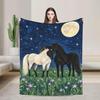 Celestial Moonlit Horse Throw Blanket, Starry Night Equestrian Art, Soft Flannel (300g)