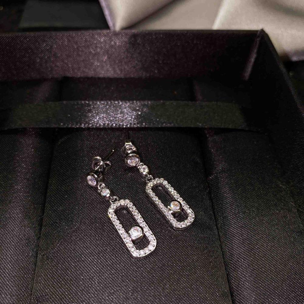 Women Jewelry Set Geometric Pin Necklace Diamond Stud Earrings Open Ring Pendant Elegant Fashion