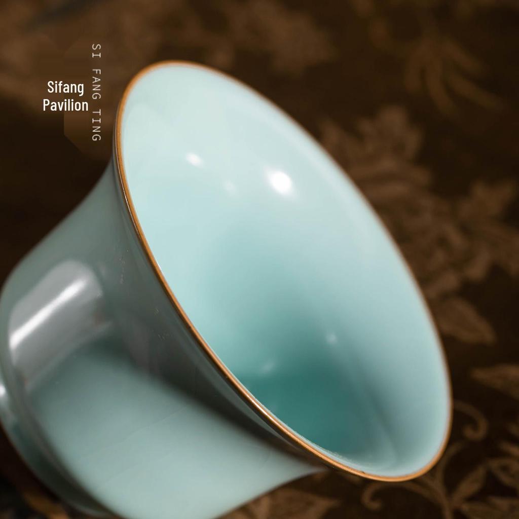 Ru Kiln Gaiwan Tea Set: Handmade Jingdezhen Kung Fu Ceramic with Three Talents Tea Cups in Retro Porcelain Gift Box