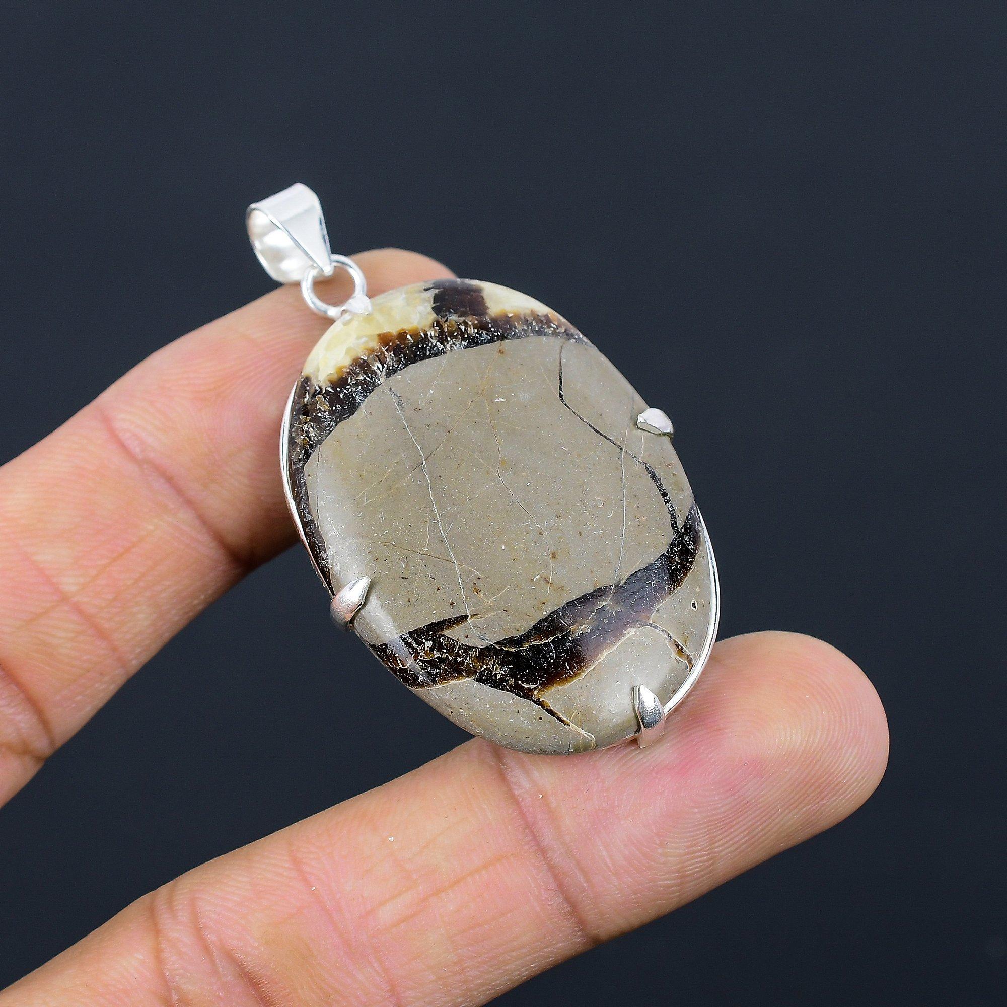 

Natural Septarian 925 Silver Anniversary Sister Bezel Art Deco Pendant Jewelry